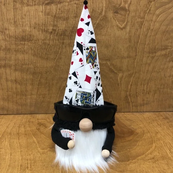 Royal Flush Gnome Poker Cards Gambler Diamonds Clubs Red Black White Sunglasses - Picture 8 of 9